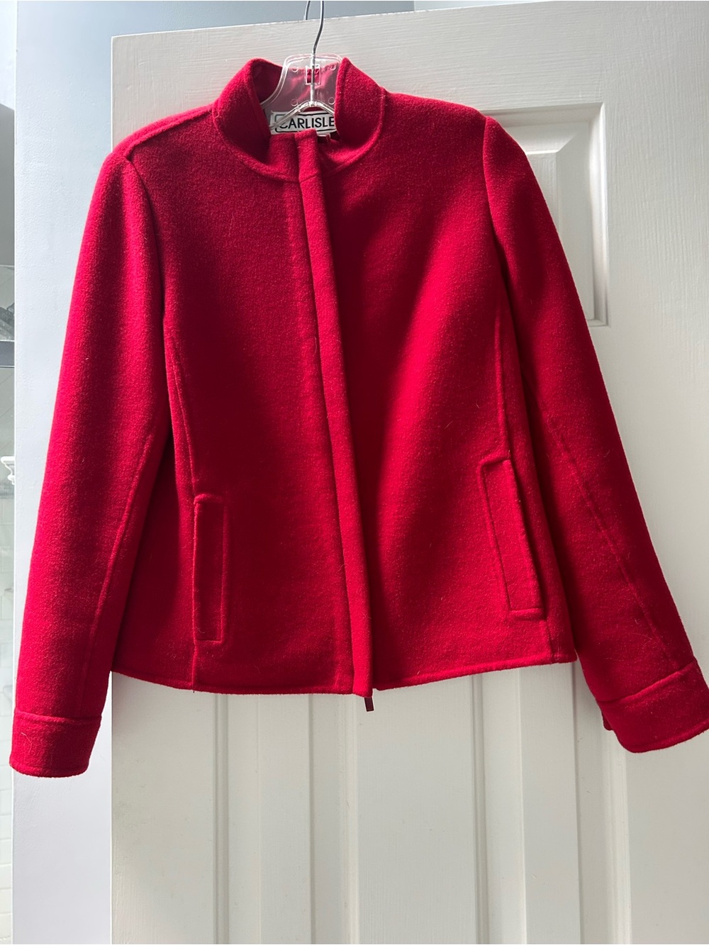 Carlisle Red Wool-Blend Stand Collar Pea Coat